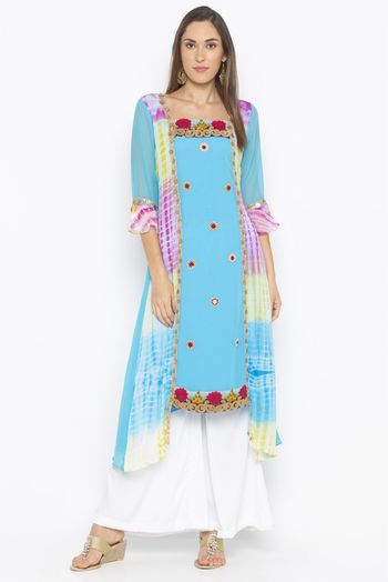 Plus Size Georgette Embroidery Kurta Set In Blue Colour - KR2710605