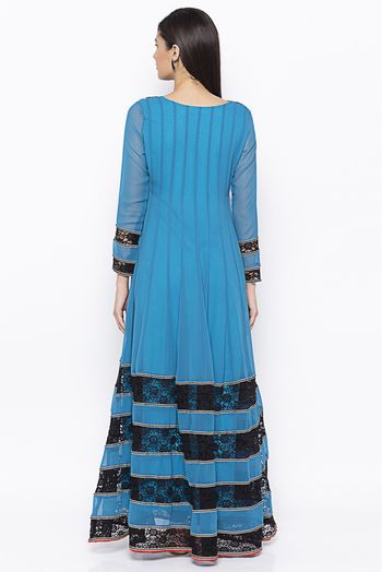 Plus Size Georgette Embroidery Kurta Set In Blue Colour - KR2710607