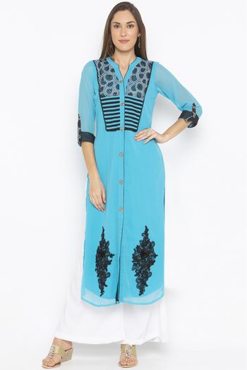 Plus Size Georgette Embroidery Kurta Set In Blue Colour - KR2710611