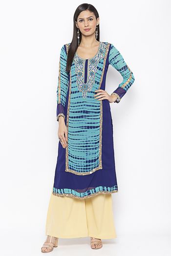 Plus Size Georgette Embroidery Kurta Set In Blue Colour - KR2710623