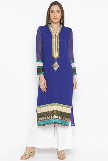 Plus Size Georgette Embroidery Kurta Set In Blue Colour - KR2710628