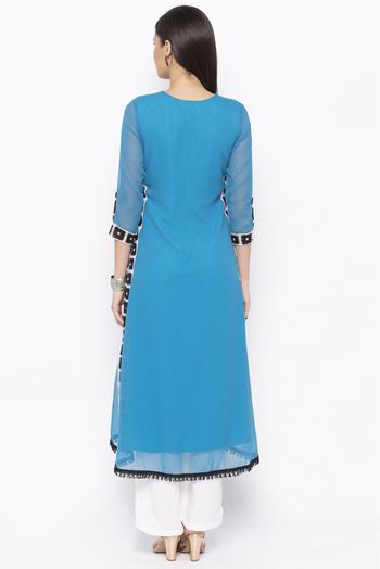 Plus Size Georgette Embroidery Kurta Set In Blue Colour - KR2710636