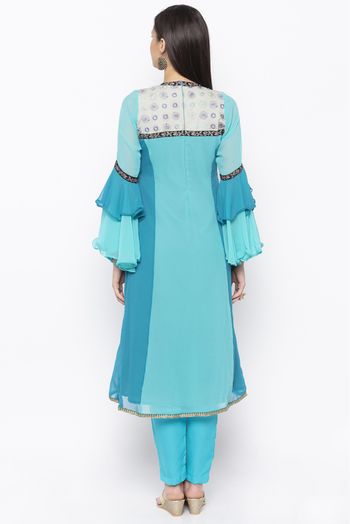 Plus Size Georgette Embroidery Kurta Set In Blue Colour - KR2710643