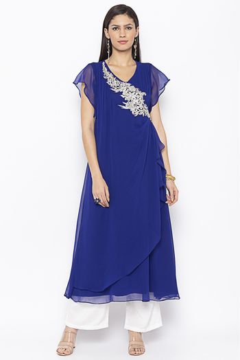 Plus Size Georgette Embroidery Kurta Set In Blue Colour - KR2710657