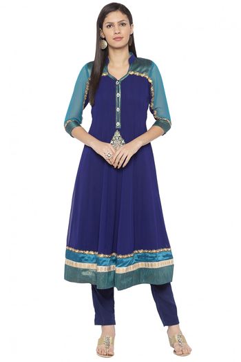 Plus Size Georgette Embroidery Kurta Set In Blue Colour - KR2710663