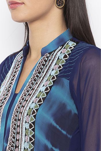 Plus Size Georgette Embroidery Kurta Set In Dark Blue Colour - KR2710624