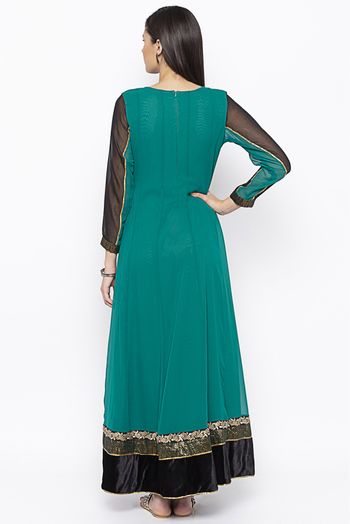 Plus Size Georgette Embroidery Kurta Set In Green Colour - KR2710609