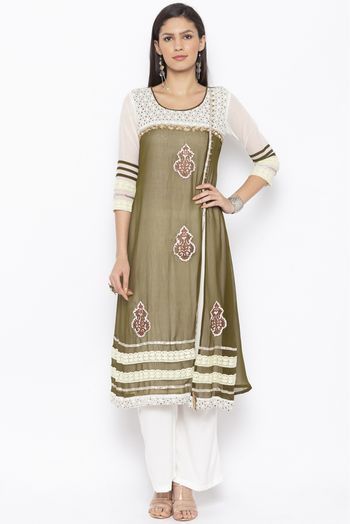 Plus Size Georgette Embroidery Kurta Set In Green Colour - KR2710637