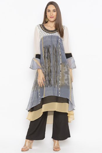 Plus Size Georgette Embroidery Kurta Set In Grey Colour