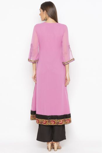 Plus Size Georgette Embroidery Kurta Set In Light Pink Colour