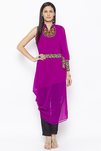 Plus Size Georgette Embroidery Kurta Set In Magenta Colour - KR2710596