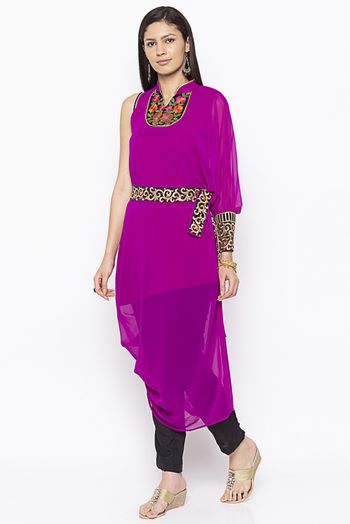 Plus Size Georgette Embroidery Kurta Set In Magenta Colour - KR2710596