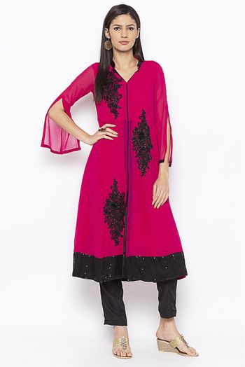 Plus Size Georgette Embroidery Kurta Set In Magenta Colour - KR2710662