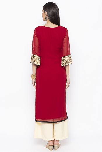 Plus Size Georgette Embroidery Kurta Set In Maroon Colour - KR2710621