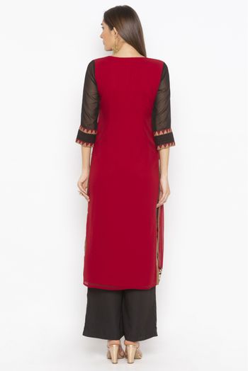 Plus Size Georgette Embroidery Kurta Set In Maroon Colour - KR2710634