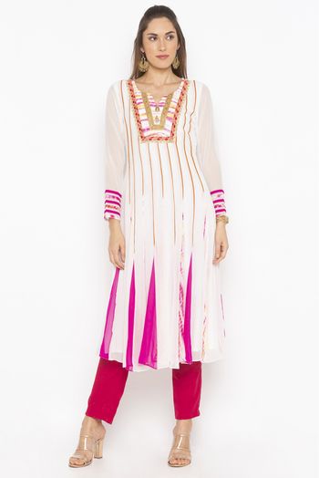 Plus Size Georgette Embroidery Kurta Set In Off White Colour - KR2710601