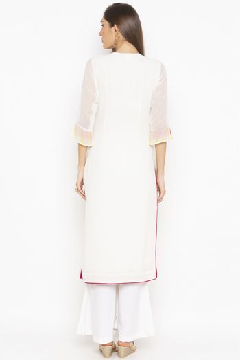 Plus Size Georgette Embroidery Kurta Set In Off White Colour - KR2710615