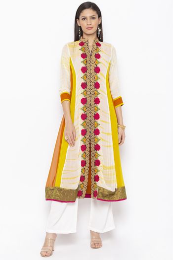 Plus Size Georgette Embroidery Kurta Set In Off White Colour - KR2710619