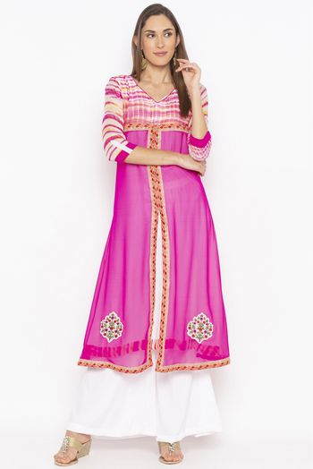 Plus Size Georgette Embroidery Kurta Set In Pink Colour - KR2710600