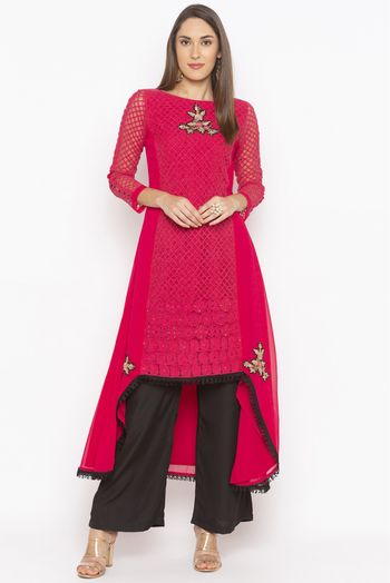 Plus Size Georgette Embroidery Kurta Set In Pink Colour - KR2710642