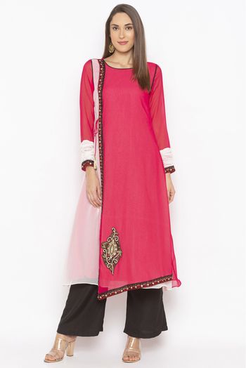 Plus Size Georgette Embroidery Kurta Set In Pink Colour - KR2710650