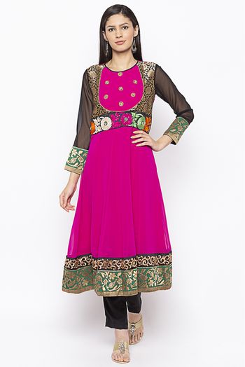 Plus Size Georgette Embroidery Kurta Set In Pink Colour - KR2710653