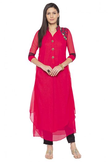 Plus Size Georgette Embroidery Kurta Set In Pink Colour - KR2710669