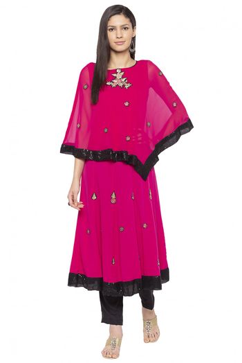 Plus Size Georgette Embroidery Kurta Set In Pink Colour - KR2710673