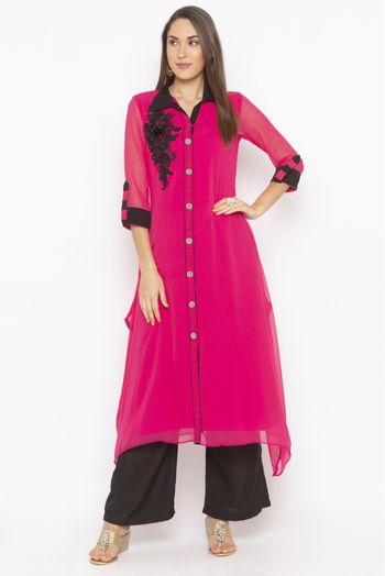 Plus Size Georgette Embroidery Kurta Set In Pink Colour - KR2710681