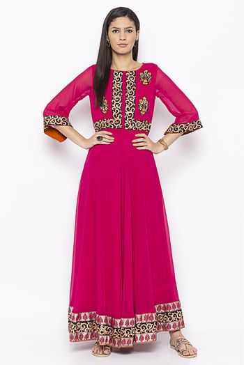 Plus Size Georgette Embroidery Kurta Set In Pink Colour - KR2710694