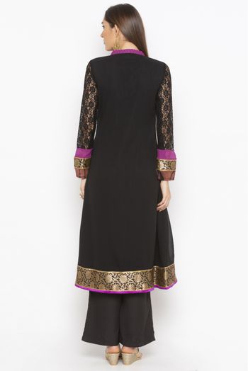 Plus Size Georgette Embroidery Kurta Set In Purple And Black Colour