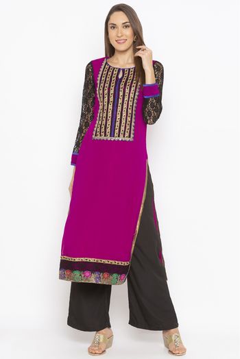 Plus Size Georgette Embroidery Kurta Set In Purple Colour - KR2710627