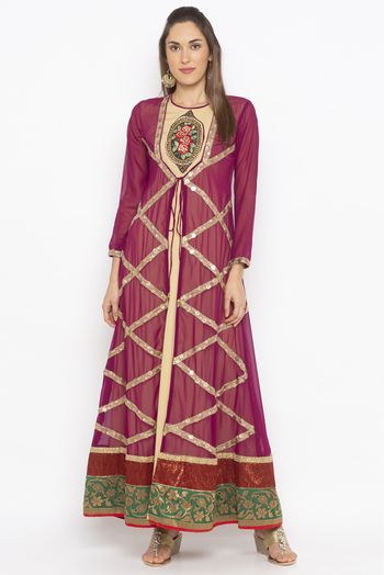 Plus Size Georgette Embroidery Kurta Set In Purple Colour - KR2710693