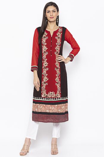 Plus Size Georgette Embroidery Kurta Set In Red Colour - KR2710630