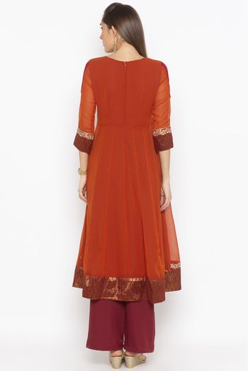 Plus Size Georgette Embroidery Kurta Set In Rust Colour - KR2710645