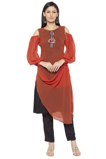 Plus Size Georgette Embroidery Kurta Set In Rust Colour - KR2710674