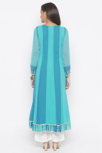 Plus Size Georgette Embroidery Kurta Set In Sea Green Colour