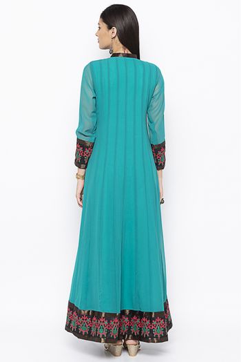 Plus Size Georgette Embroidery Kurta Set In Turquoise Green Colour - KR2710698