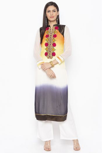 Plus Size Georgette Embroidery Kurta Set In White Colour - KR2710614