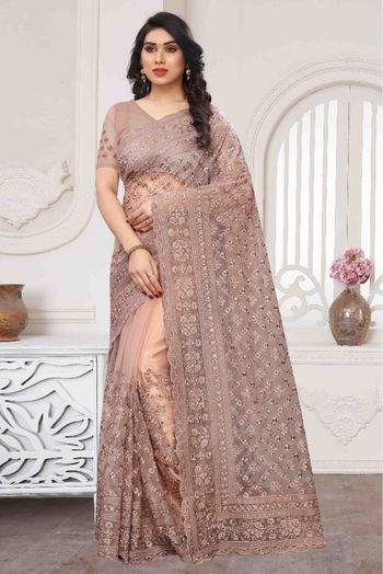 Net Embroidery Saree In Pink Colour - SR4690303