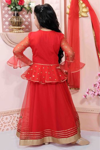 Net Party Wear Lehenga Choli In Red Colour