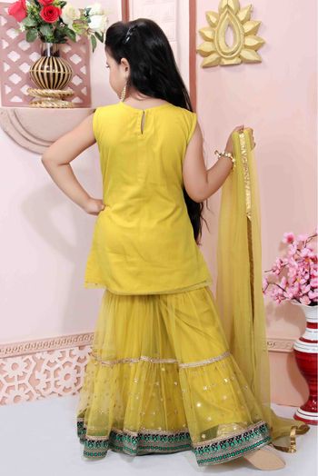 Net Party Wear Sharara Suit In Yellow Colour