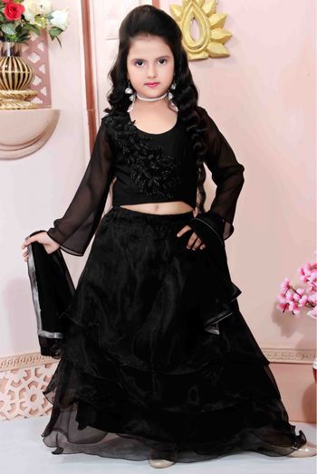 Organza Party Wear Lehenga Choli In Black Colour