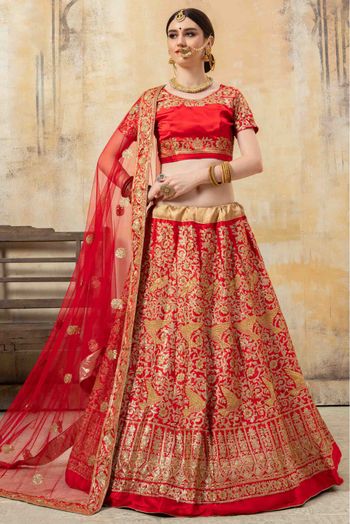 Satin Lehenga Choli In Red Colour