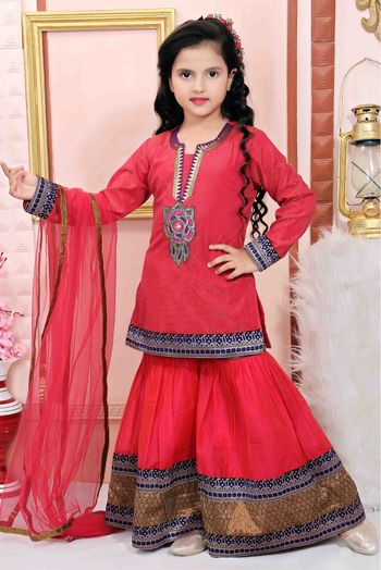 Shimmer Net Party Wear Sharara Suit In Pink Colour