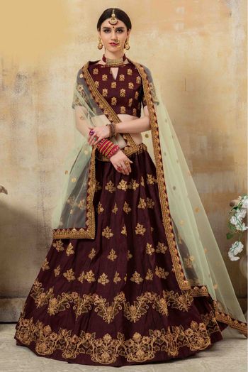 Brown Bridal Reception Lehenga Set In Net Heavy Handwork INS132 –  ShreeFashionWear