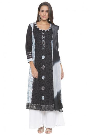 Plus Size Stitched Cotton Embroidery Palazzo Pant Suit In Black Colour -  SS2710742