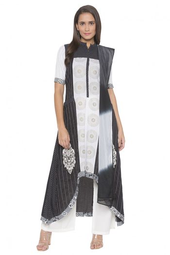 Plus Size Stitched Cotton Embroidery Palazzo Pant Suit In Black Colour -  SS2710750