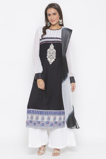 Plus Size Stitched Cotton Embroidery Palazzo Pant Suit In Black Colour -  SS2710753