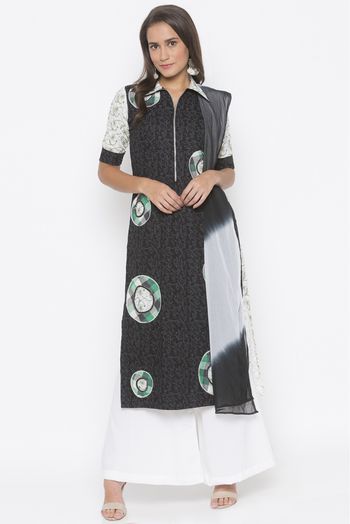 Plus Size Stitched Cotton Embroidery Palazzo Pant Suit In Black Colour -  SS2710758